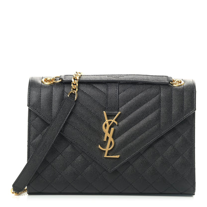 Saint Laurent Grain De Poudre Textured Mixed Matelasse Triquilt Medium Monogram Satchel Black 1 of 8