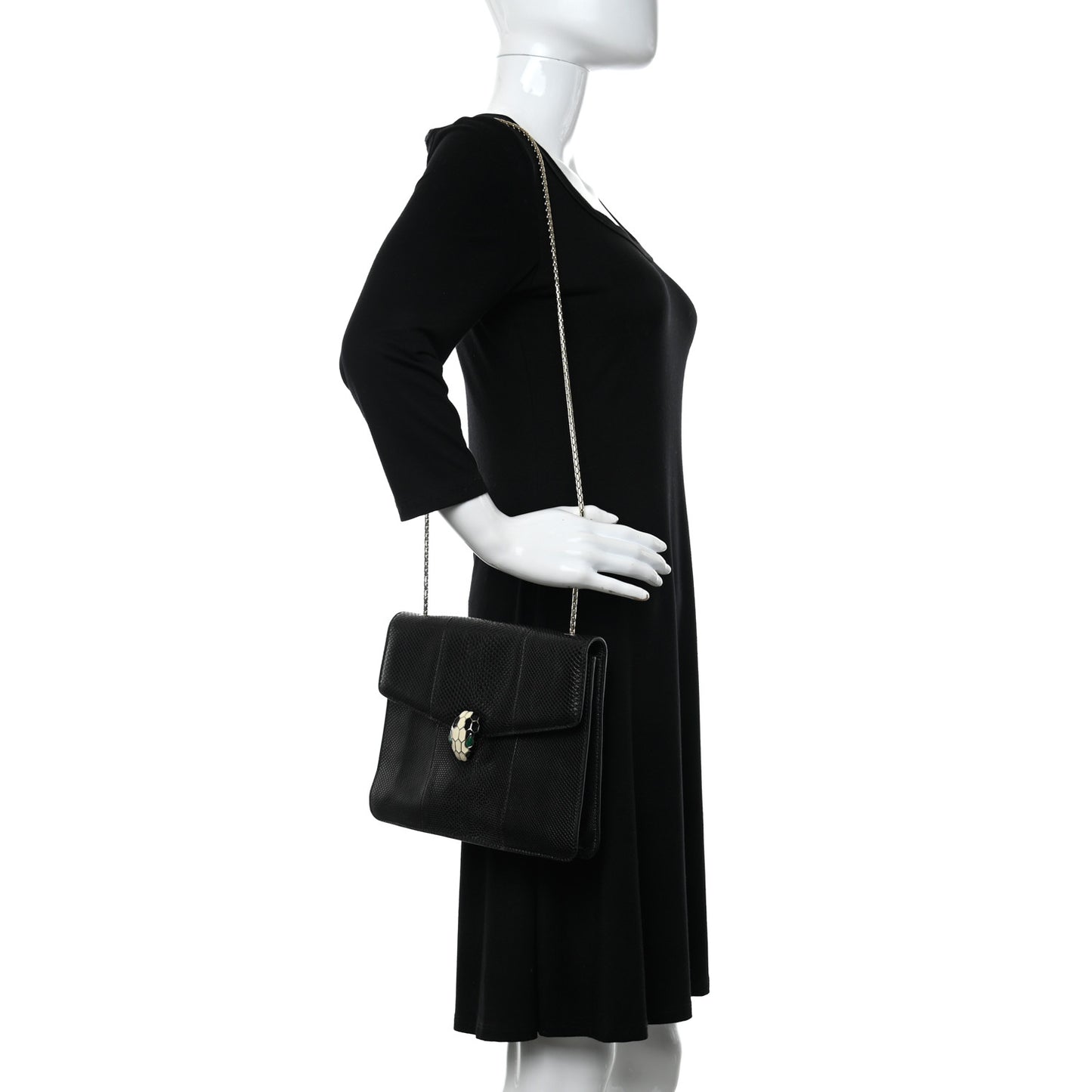 Shiny Lizard Serpenti Forever Medium Shoulder Bag Black