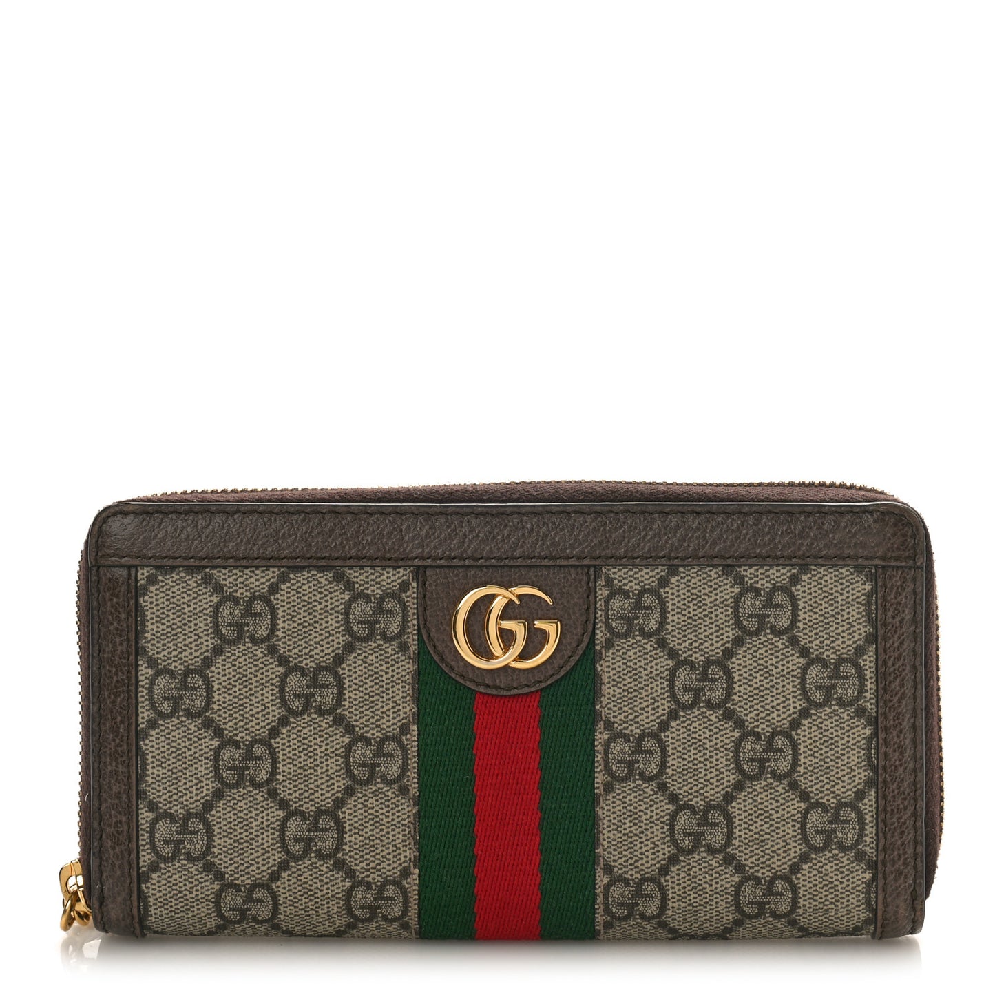 GG Supreme Monogram Web Ophidia Zip Around Wallet Brown