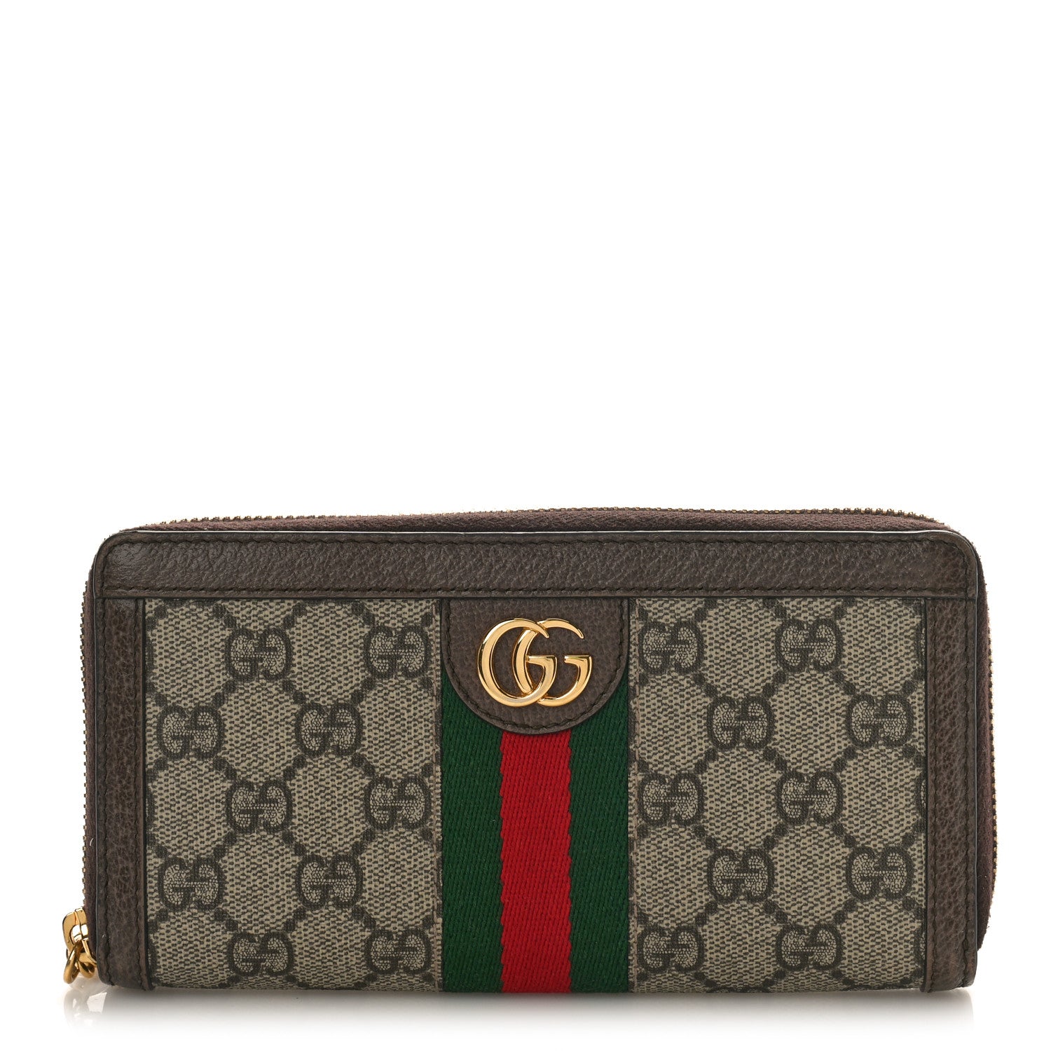 Gucci GG Supreme Monogram Web Ophidia Zip Around Wallet Brown 1 of 8