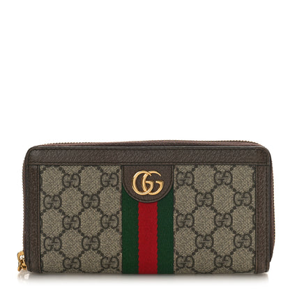 Gucci GG Supreme Monogram Web Ophidia Zip Around Wallet Brown 1 of 8