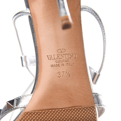 Valentino Garavani Metallic Nappa Rockstud Ankle T-Strap 105mm Sandals 37.5 Silver 6 of 11