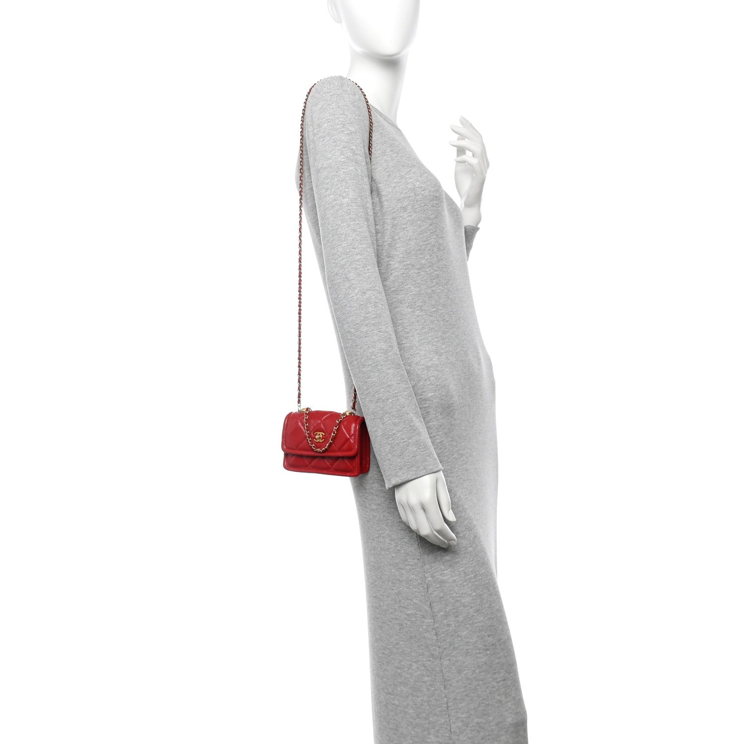 Chanel Shiny Lambskin Quilted Extra Mini Flap Red 2 of 10