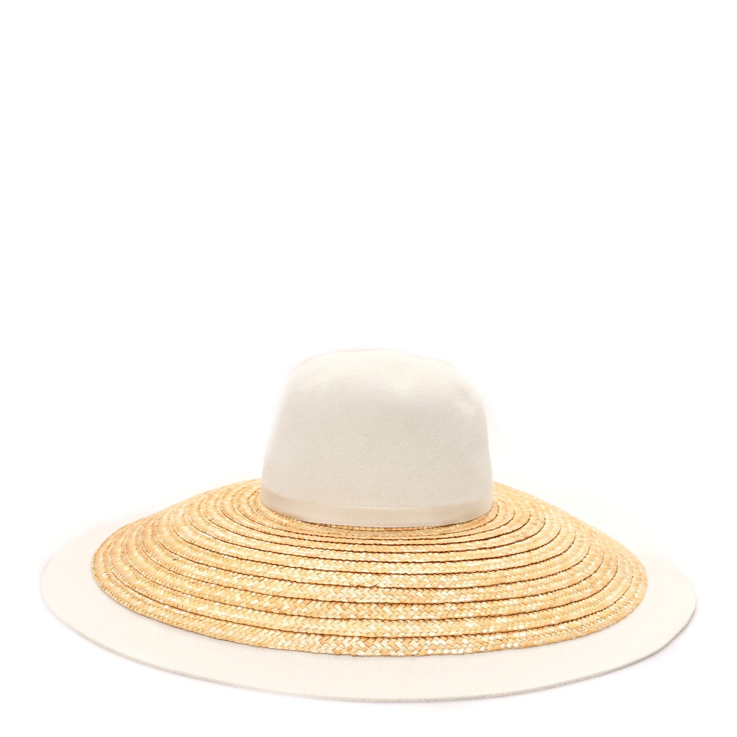 Straw Felt Wide Brim Hat S Beige White