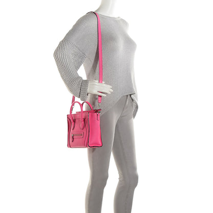 Celine Drummed Calfskin Nano Luggage Fluo Pink 2 of 7