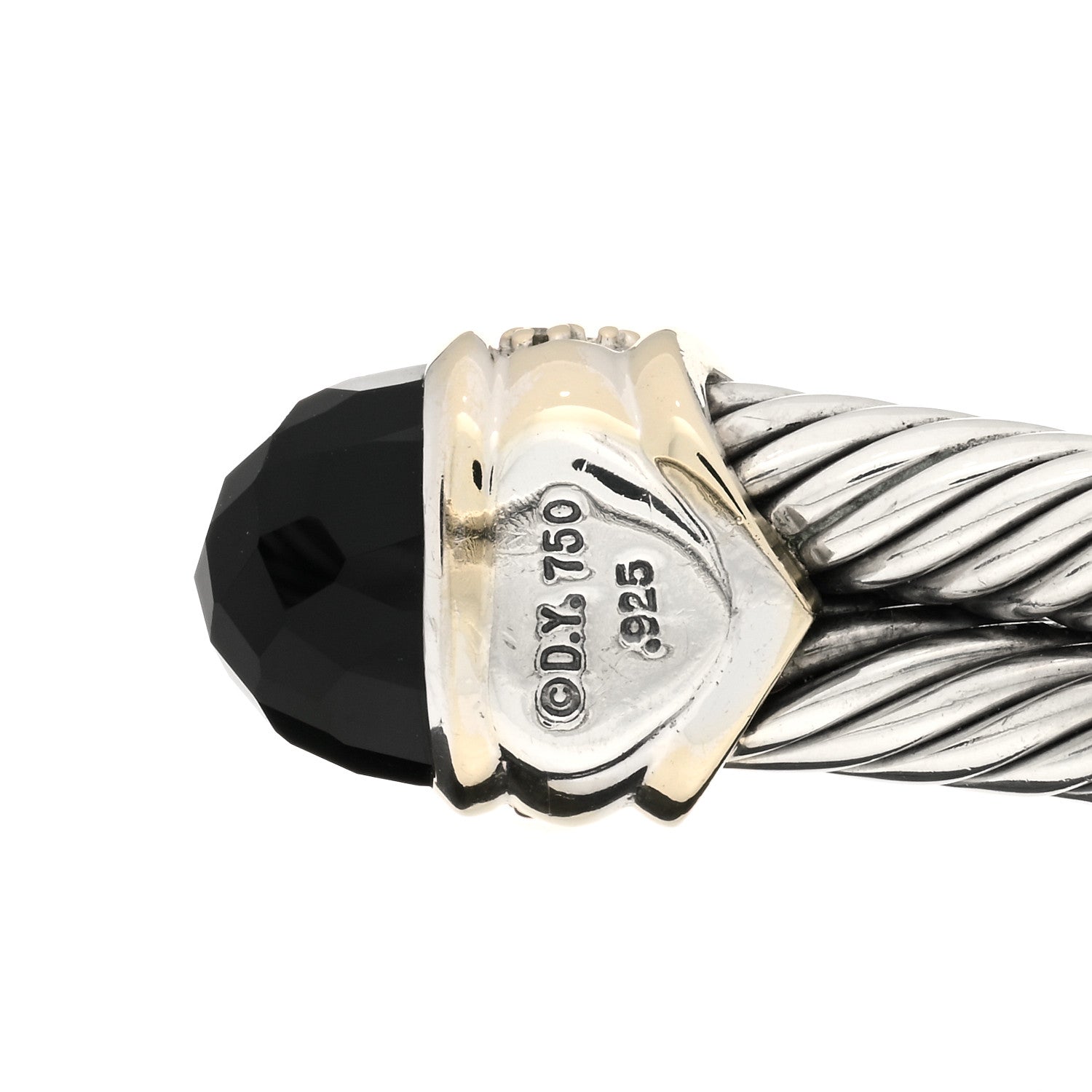 David Yurman Sterling Silver 18K Yellow Gold Diamond Black Onyx Double Cable Bracelet 3 of 3