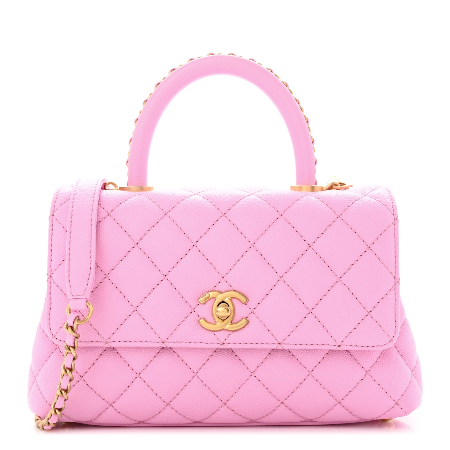 Caviar Quilted Mini Coco Chain Handle Flap Pink