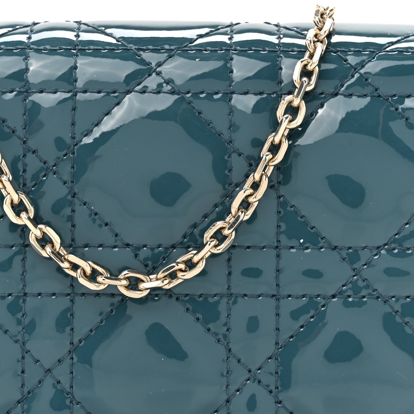 Patent Cannage Nano Lady Dior Pouch Turquoise