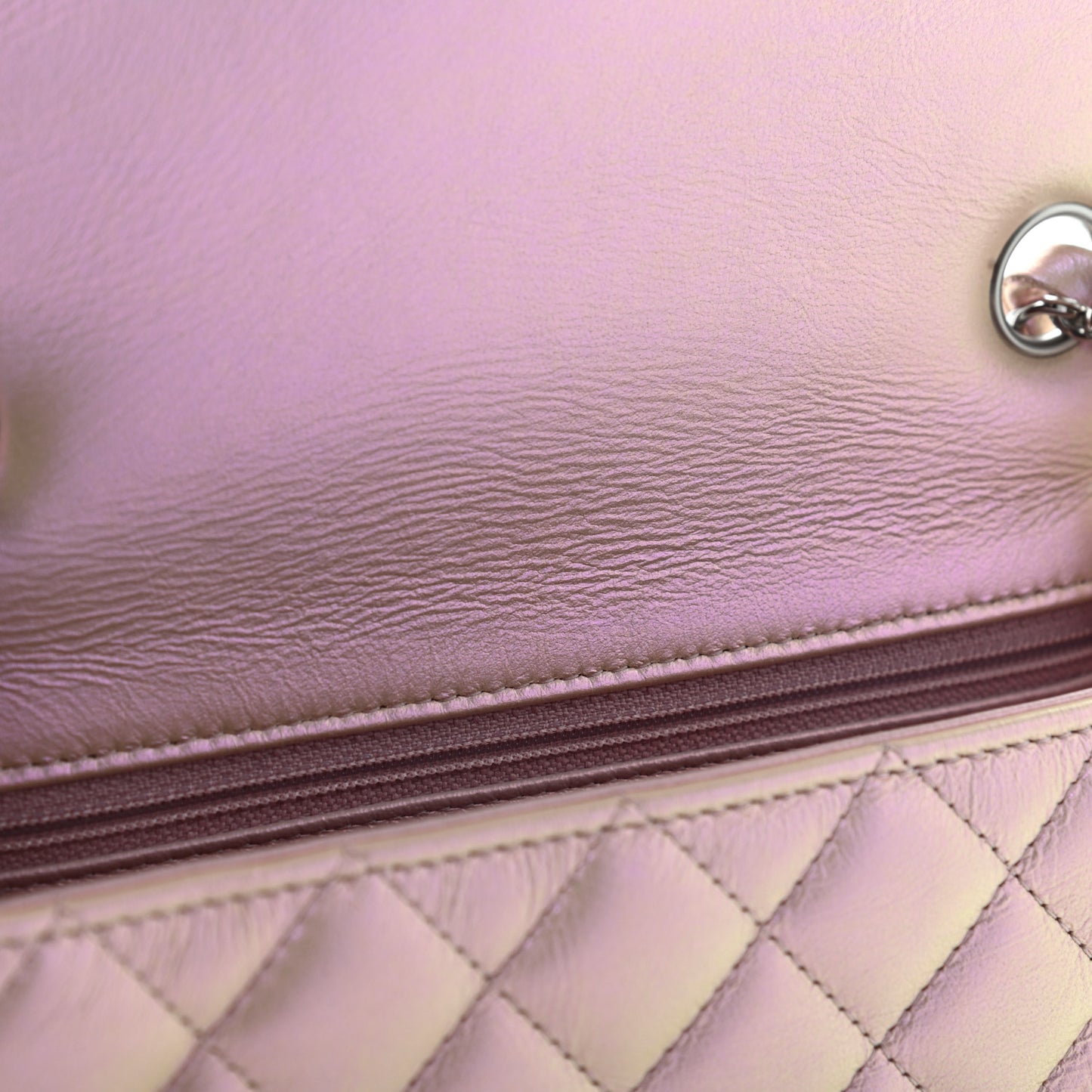 Iridescent Calfskin Quilted Mini Rectangular Flap Pink