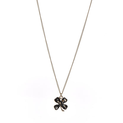 Chanel Enamel Pearl Crystal Four Leaf Clover Pendant Necklace Black Gold 1 of 6
