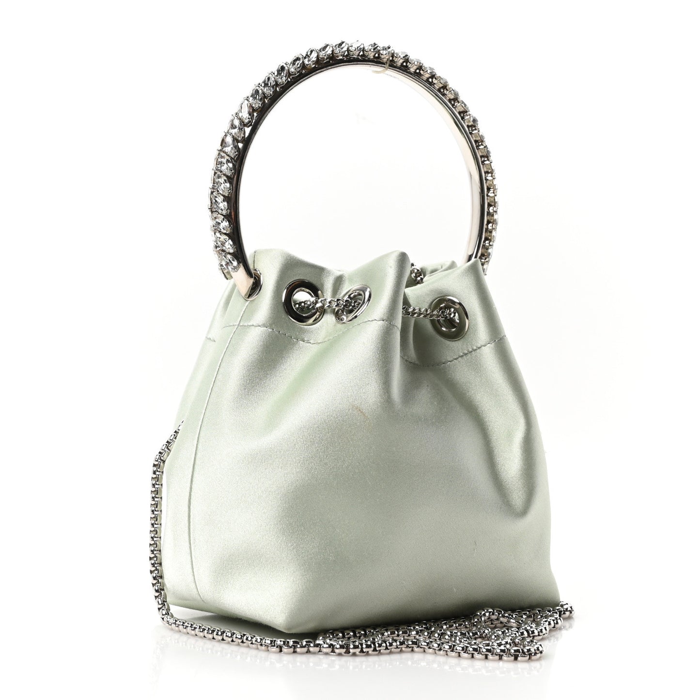 Satin  Crystal Embellished Bon Bon Bucket Bag Celeste