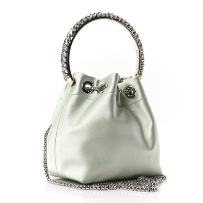 Jimmy Choo Satin  Crystal Embellished Bon Bon Bucket Bag Celeste 2 of 9