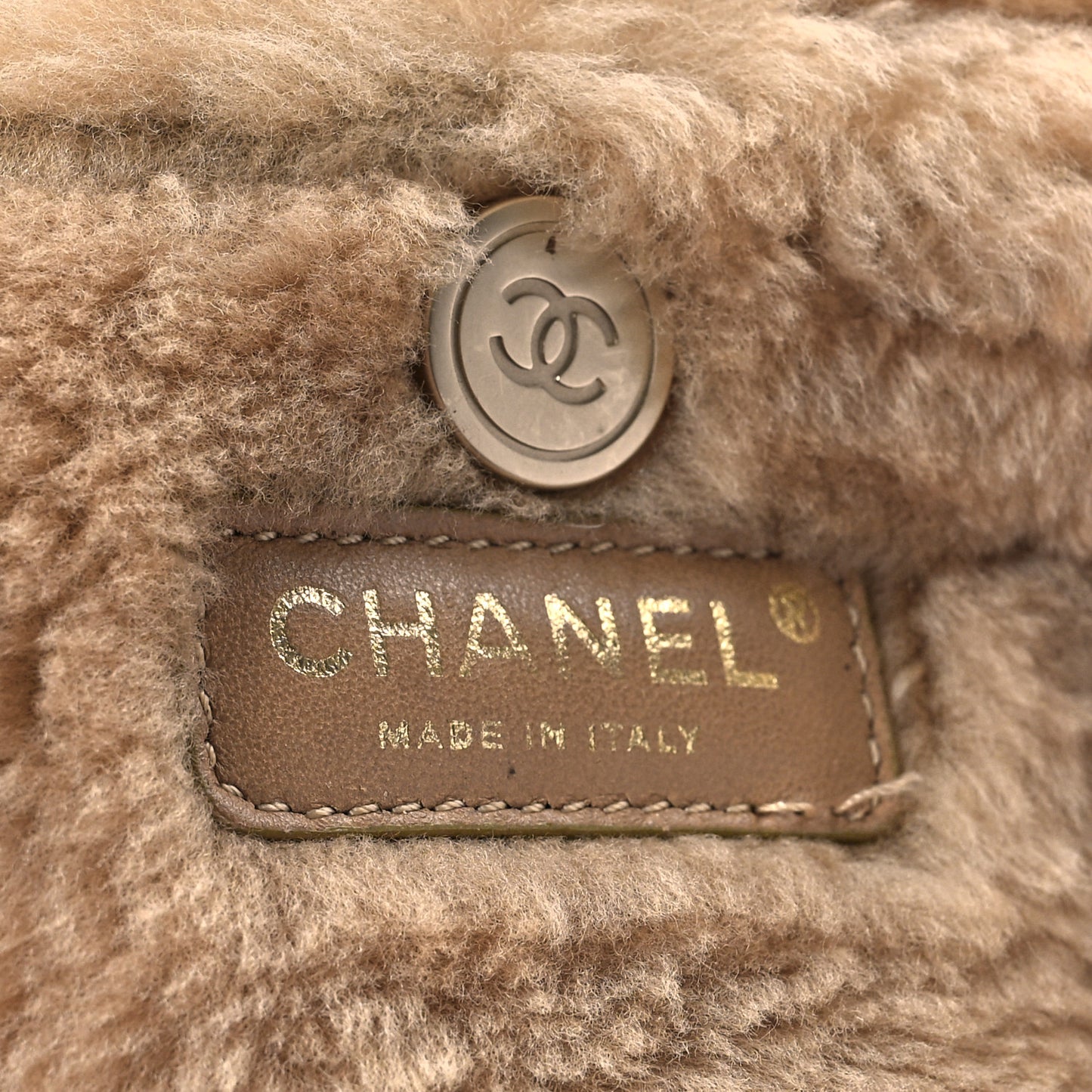 Shearling Suede Quilted Small Fur Flap Metallic Bronze