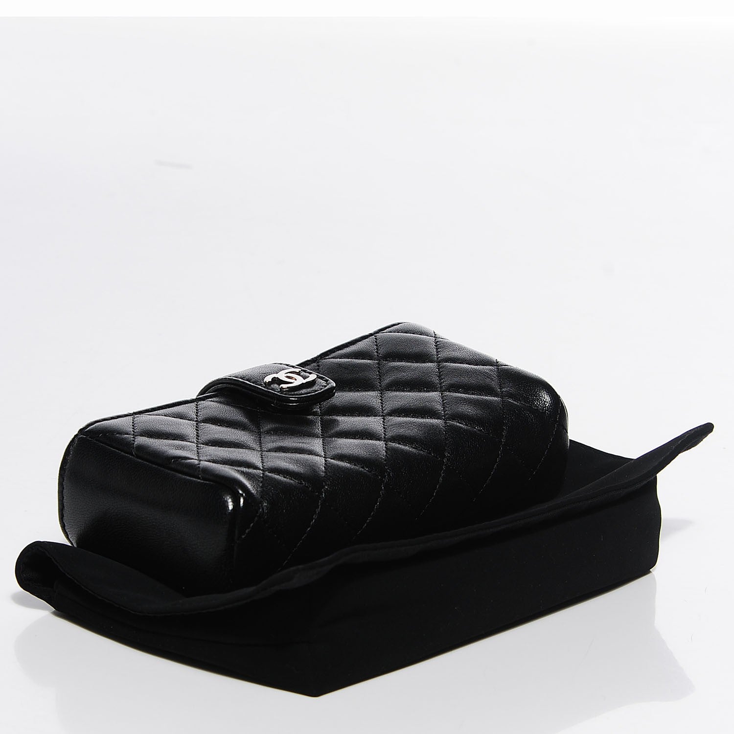 Chanel Lambskin Quilted Mini Phone Holder Clutch Black 4 of 9
