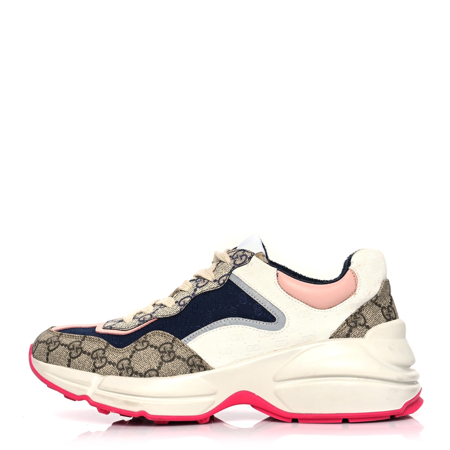 GG Supreme Monogram Mix Monogram Womens Rhyton Sneakers 40 London Blue Beige Pale Pink