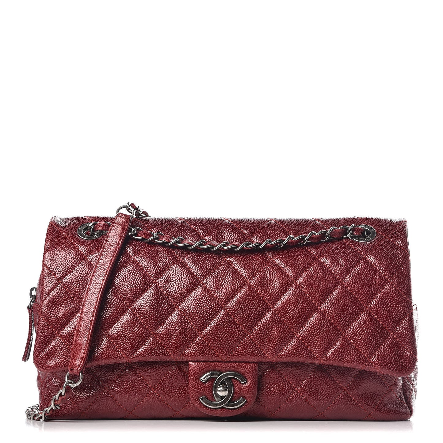 Iridescent Caviar Quilted Large Chic Flap Red