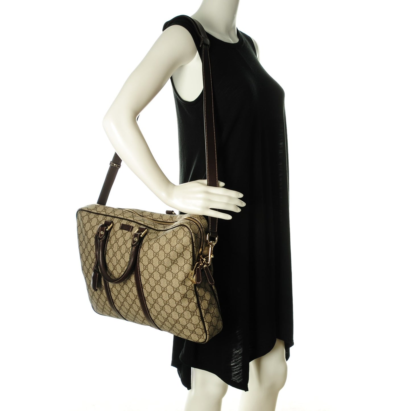 GG Supreme Monogram Selleria Calfskin Briefcase Beige Ebony Cocoa