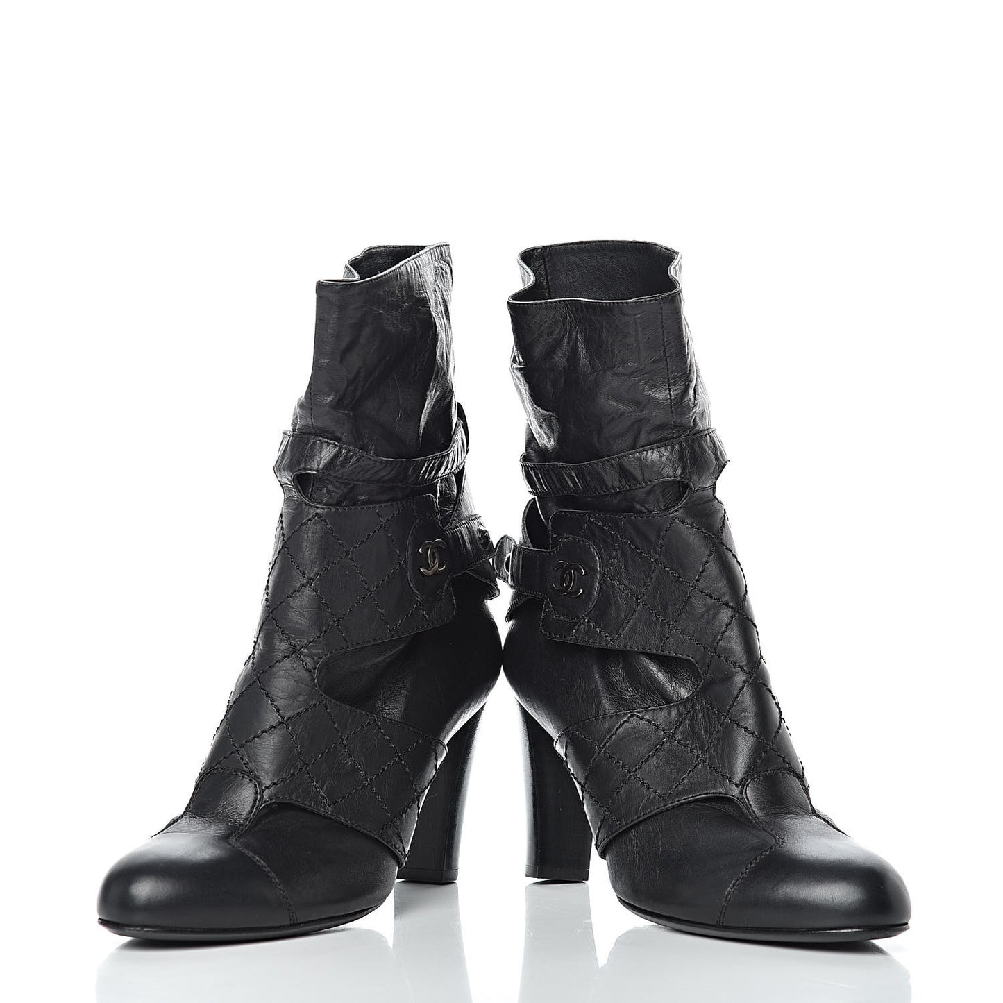 Lambskin Quilted Ankle CC Boots 39 Black