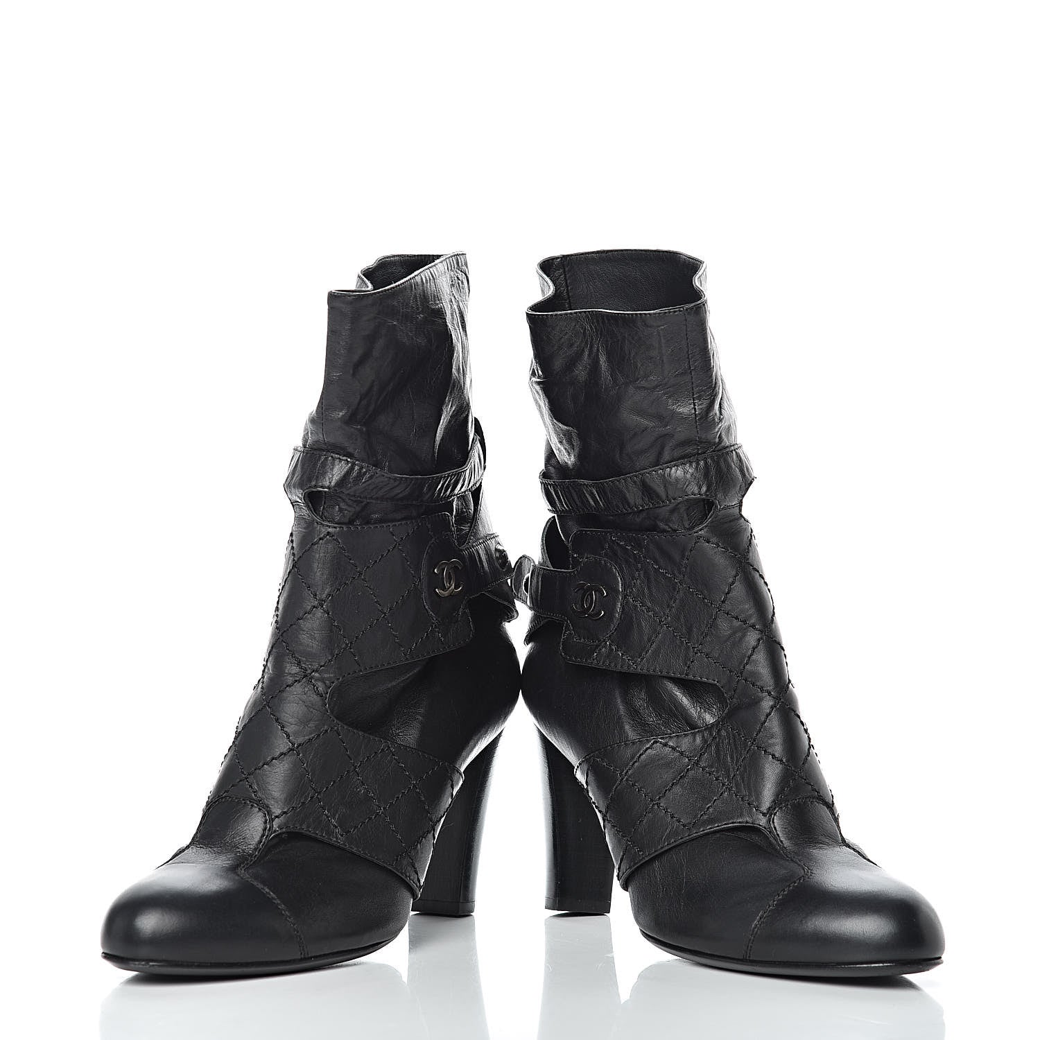 Chanel Lambskin Quilted Ankle CC Boots 39 Black 5 of 9