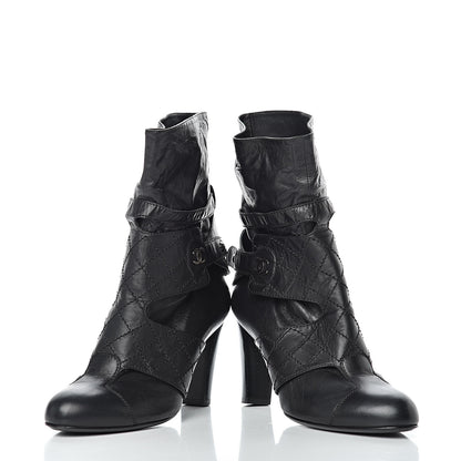 Chanel Lambskin Quilted Ankle CC Boots 39 Black 5 of 9