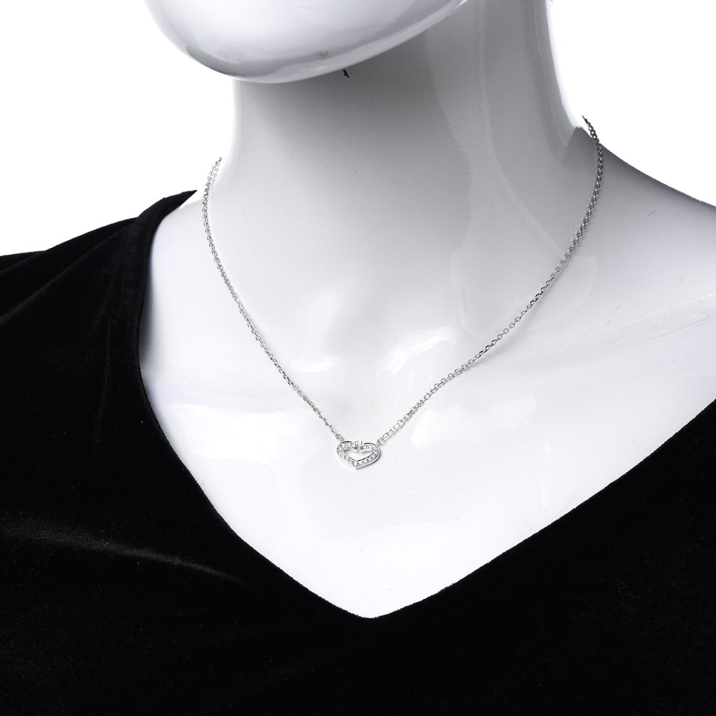 18K White Gold Diamond Small Hearts and Symbols Pendant Necklace
