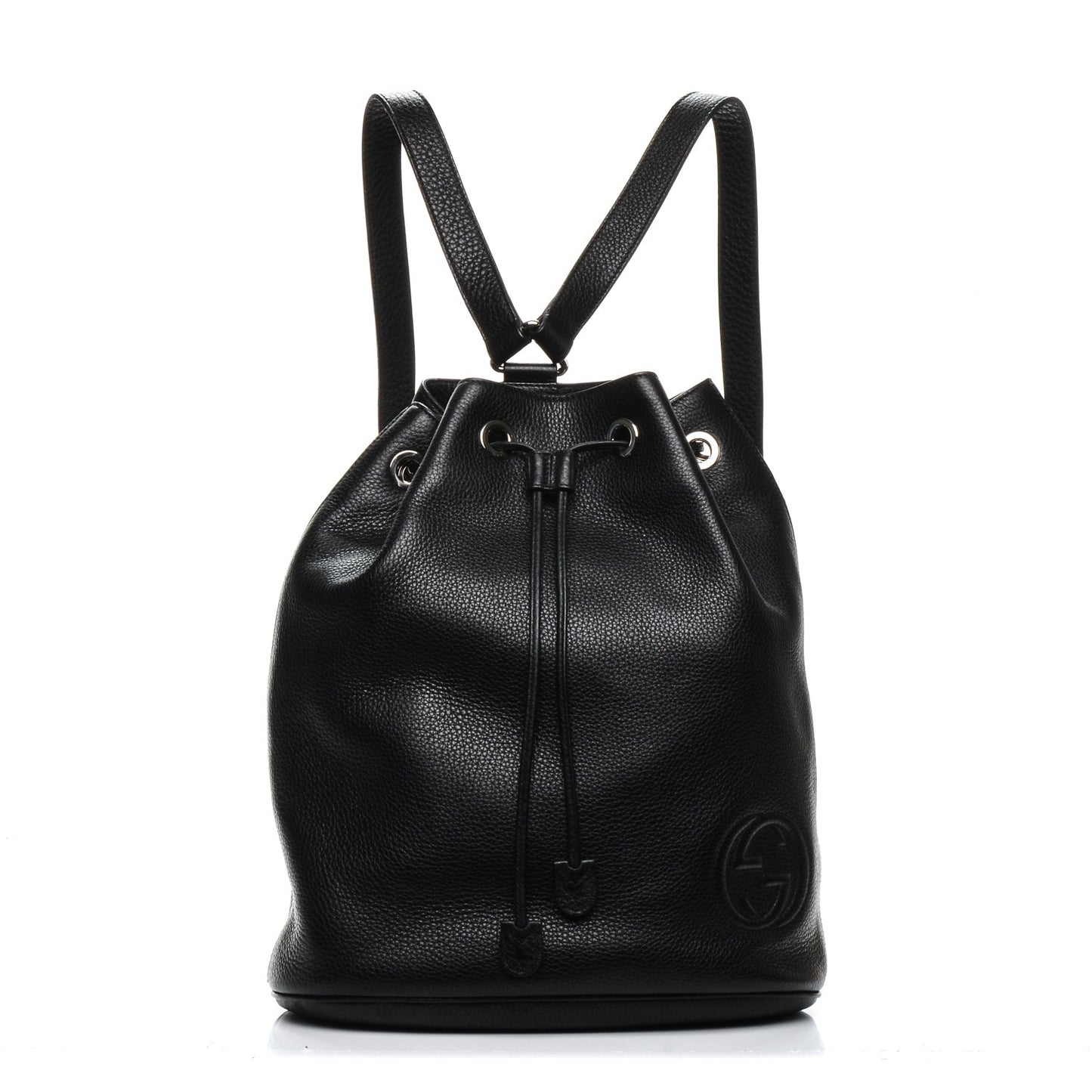 Pebbled Calfskin Small Soho Drawstring Backpack Black