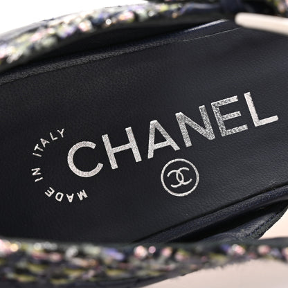 Chanel Tweed Lambskin Sandals 40 Green Navy Silver 8 of 9