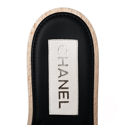 Chanel Lambskin Quilted CC Wedge Sandals 39 Black 7 of 9