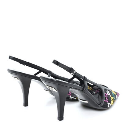 Gucci Tela Retino Nappa Charlotte Crystal GG Monogram Square G 75mm Slingback Pumps 36.5 Black 5 of 9
