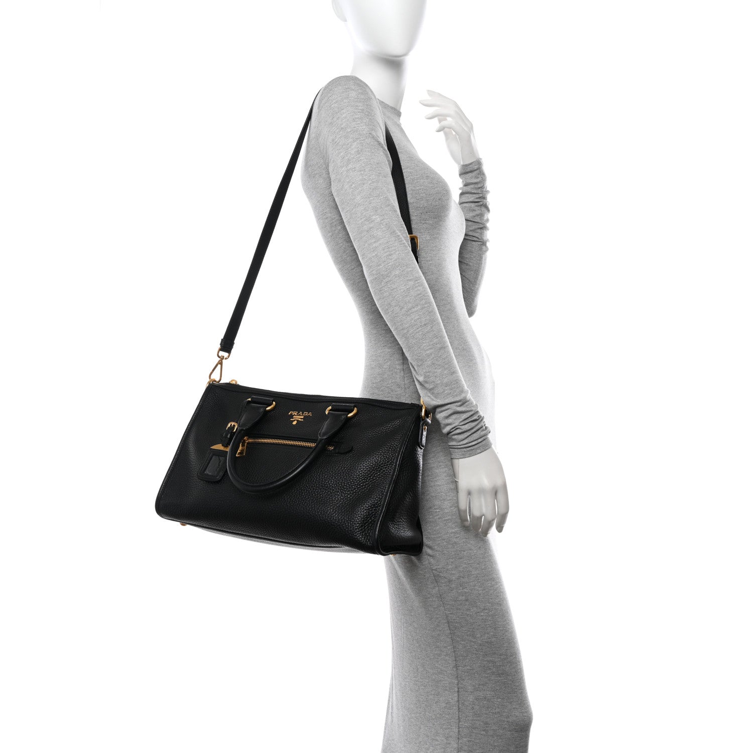 Prada Vitello Daino Shopping Satchel Black 2 of 10