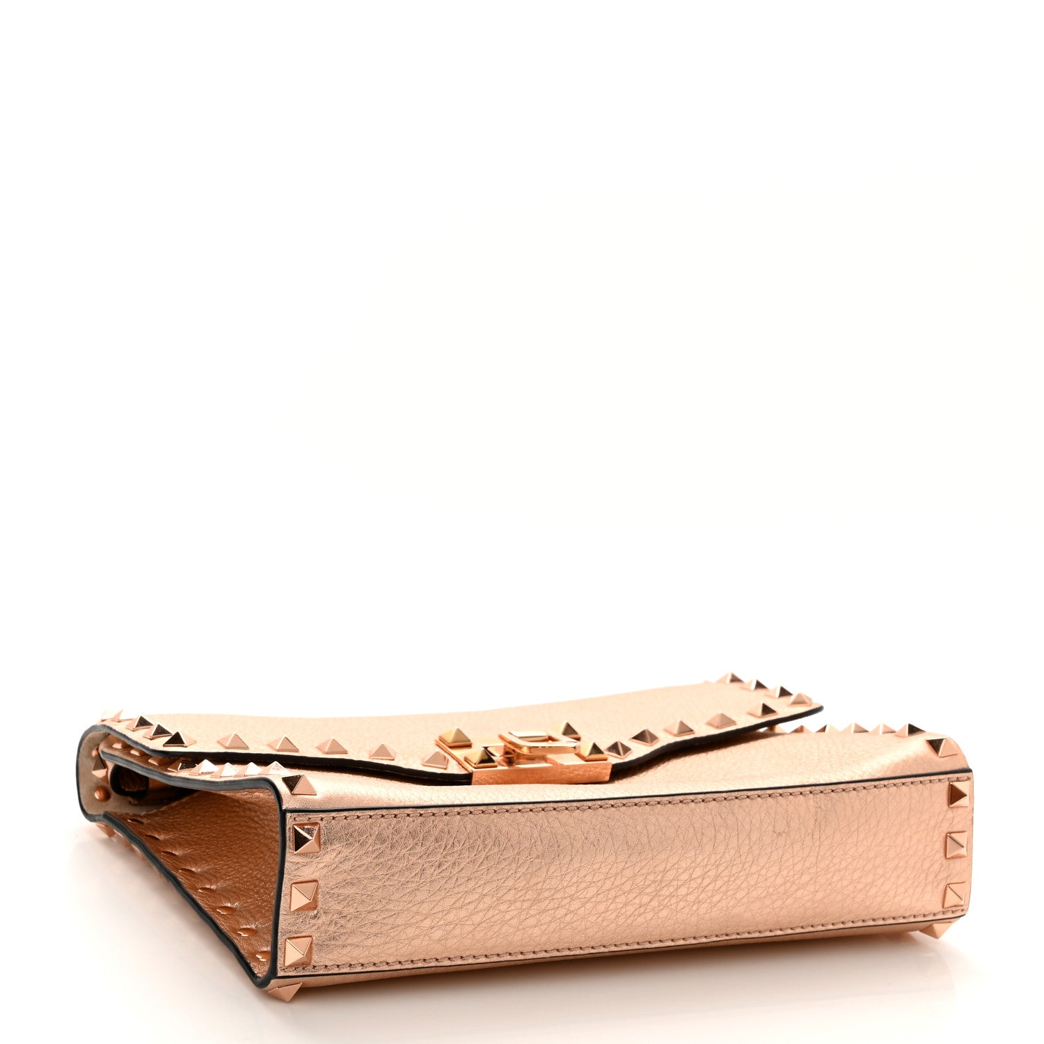 Valentino Garavani Metallic Pebbled Calfskin Medium Rockstud Flip Lock Crossbody Bag Rame 4 of 9