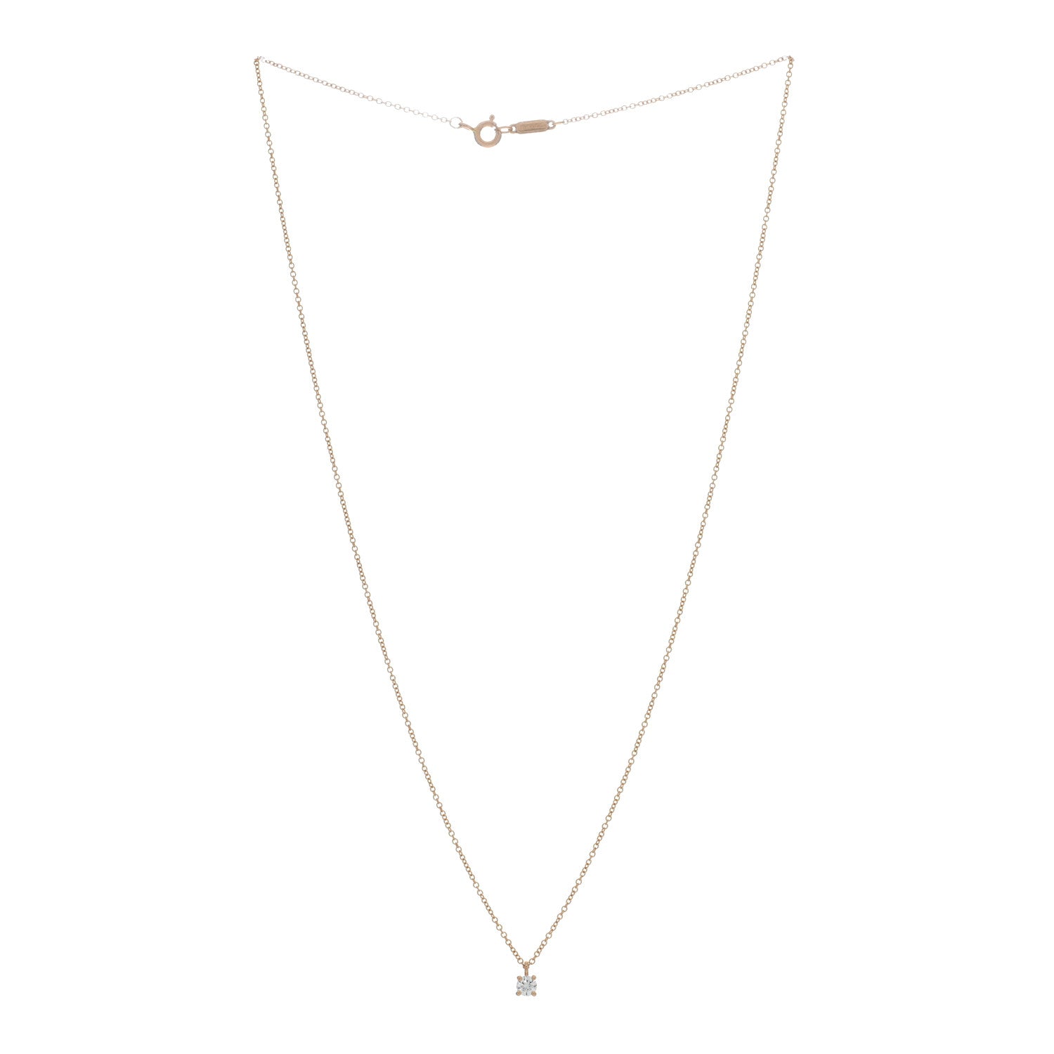 Tiffany 18K Rose Gold Diamond .17ct Solitaire Pendant Necklace 2 of 4