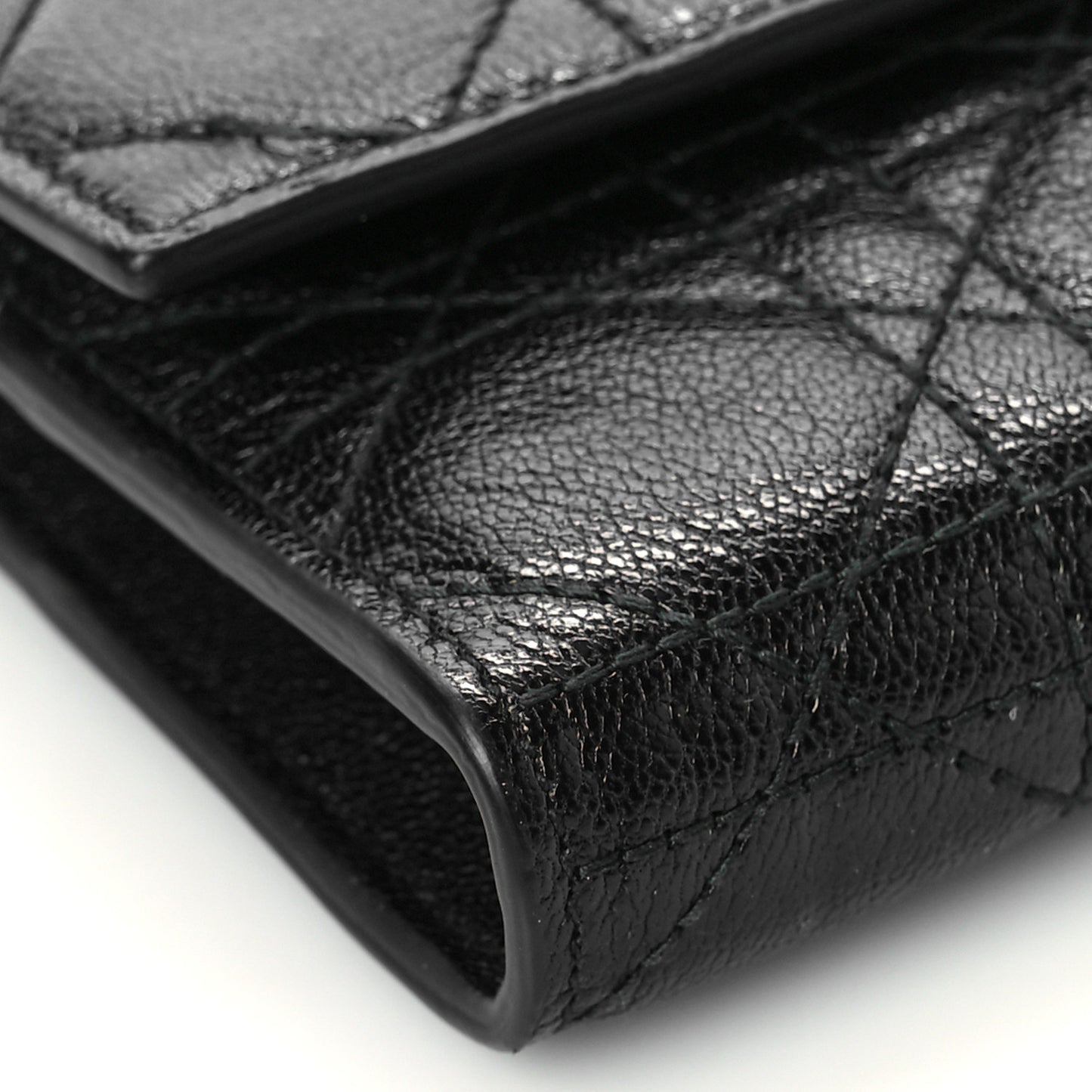 Grained Calfskin Cannage Lady Dior Rendezvous Chain Wallet Black