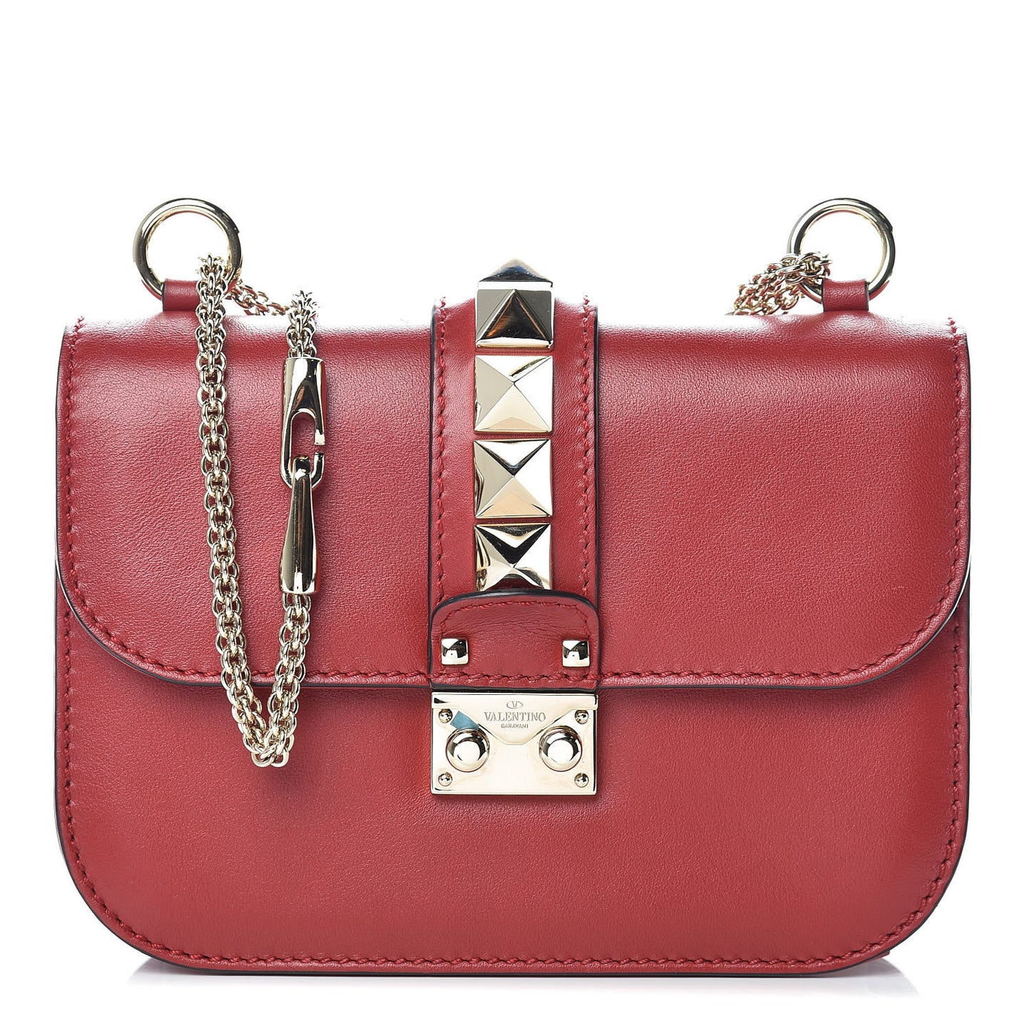 Vitello Small Glam Lock Rockstud Flap Rosso Valentino
