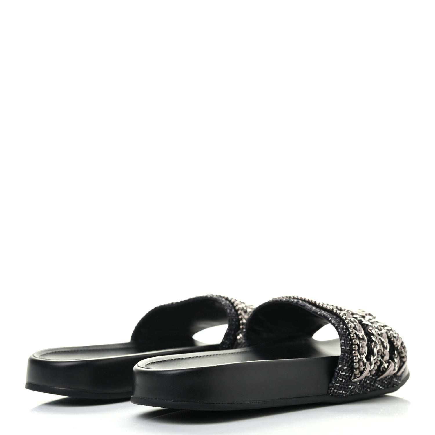 Chanel Tweed Lambskin Chain Flat Sandals 36 Silver 4 of 8