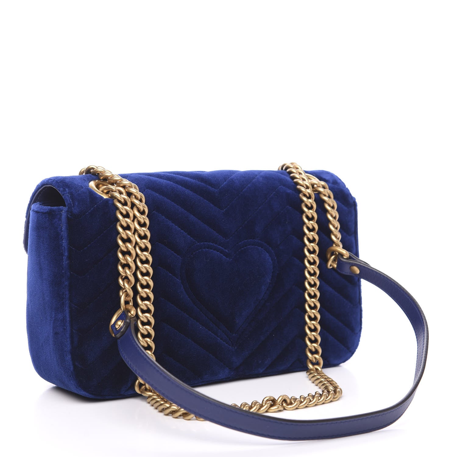 Gucci Velvet Matelasse Deer Embroidered Small GG Marmont Shoulder Bag Cobalt 2 of 10