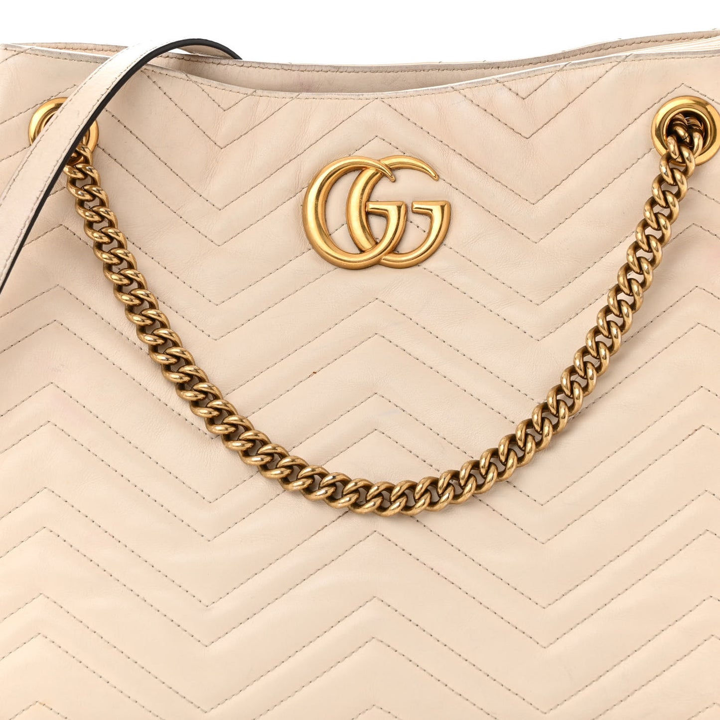 Calfskin Matelasse Medium GG Marmont Shoulder Tote Bag White