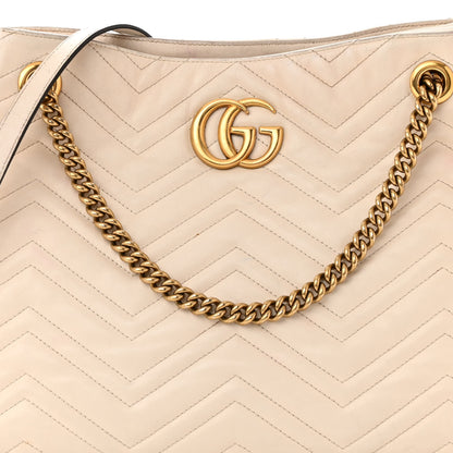 Gucci Calfskin Matelasse Medium GG Marmont Shoulder Tote Bag White 9 of 18