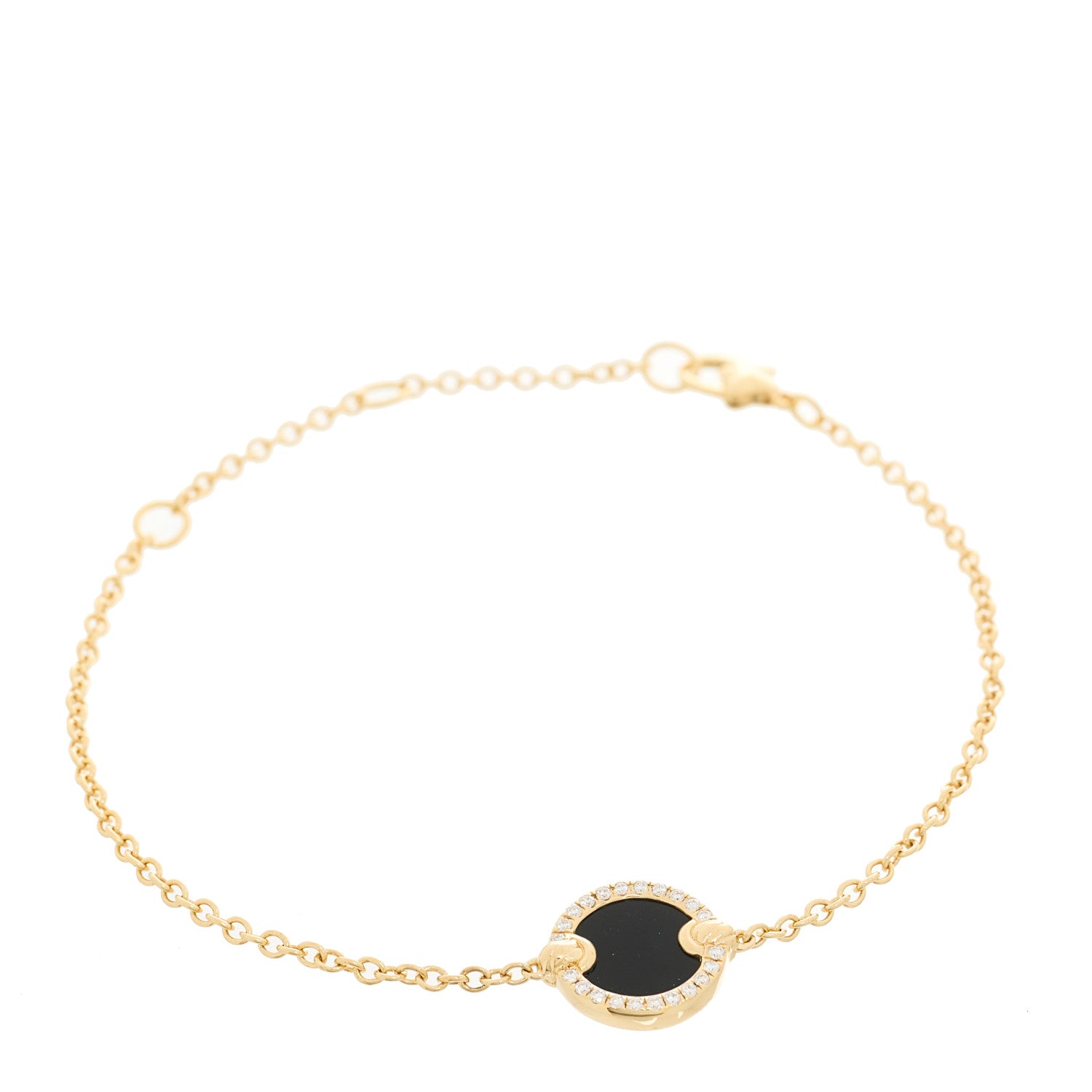 David Yurman 18K Yellow Gold Diamond Black Onyx Petite Elements Bracelet 1 of 3