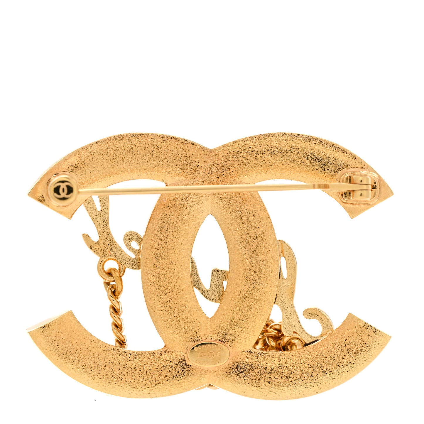 Metal Resin CC Star Chain Logo Brooch Gold Black