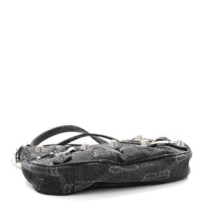 Balenciaga Washed Denim BB Monogram Le Cagole Mini Purse With Chain Black 4 of 9