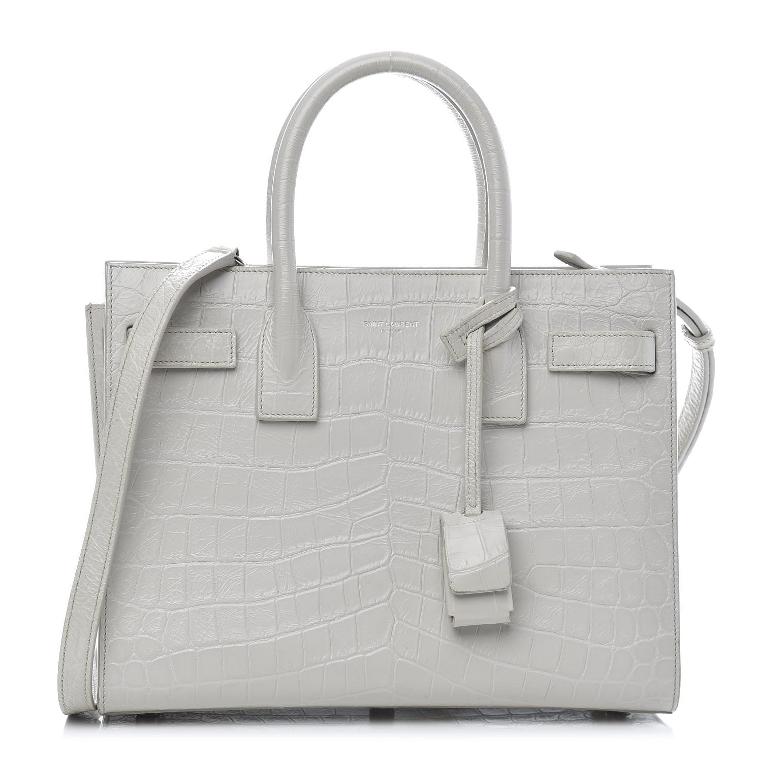 Saint Laurent Calfskin Crocodile Embossed Baby Sac De Jour Gris Perle 1 of 9