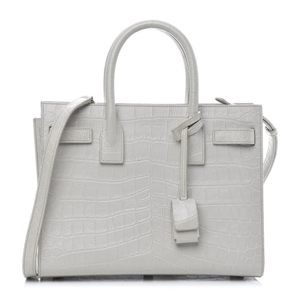 Saint Laurent Calfskin Crocodile Embossed Baby Sac De Jour Gris Perle 1 of 9