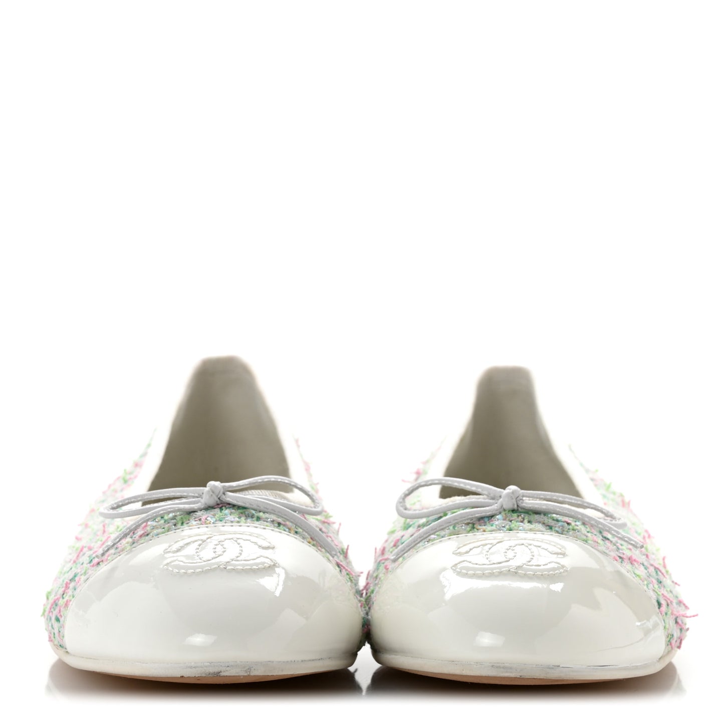 Cotton Tweed Patent Calfskin Cap Toe Ballerina Flats 40.5  Green Pink Turquoise White