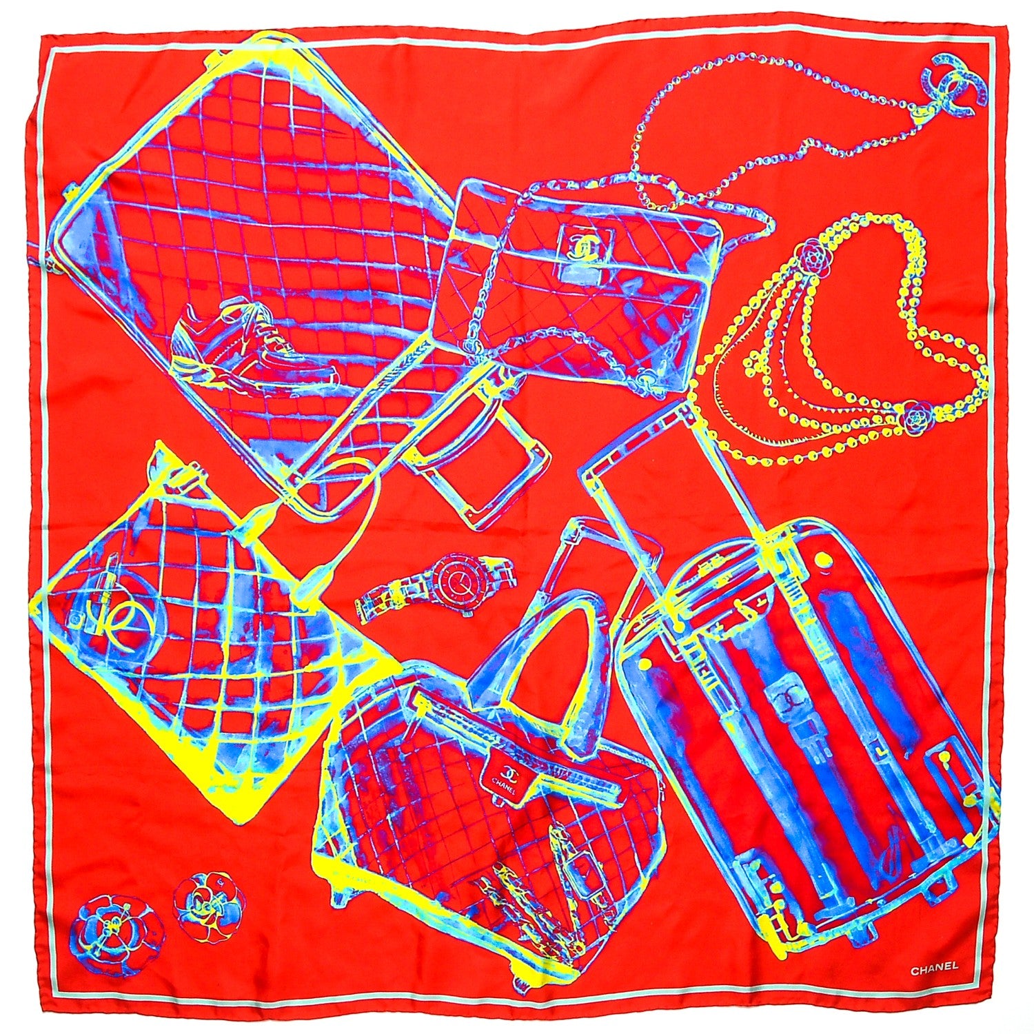 Chanel Silk X Ray Scarf Red 1 of 5