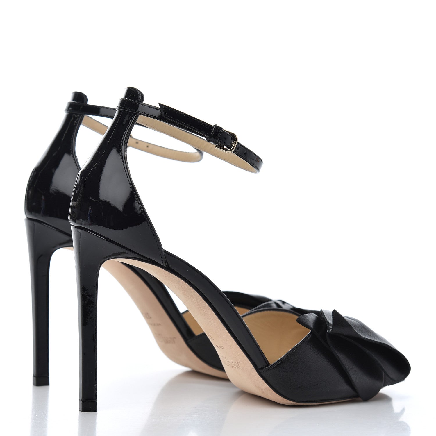 Jimmy Choo Shiny Calfskin Bow Sandals 37.5 Black 4 of 13