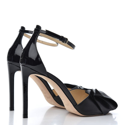 Jimmy Choo Shiny Calfskin Bow Sandals 37.5 Black 4 of 13