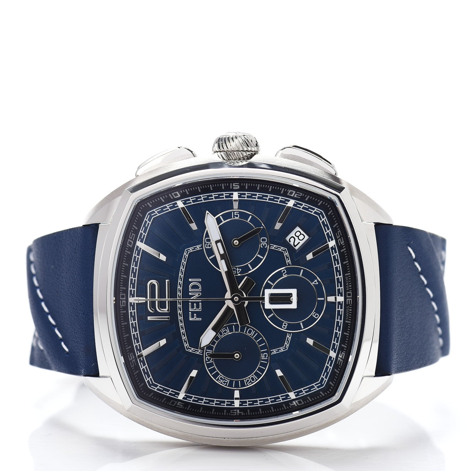 Fendi Stainless Steel Calfskin 44mm Momento Chronograph Quartz Watch Blue 2 of 5
