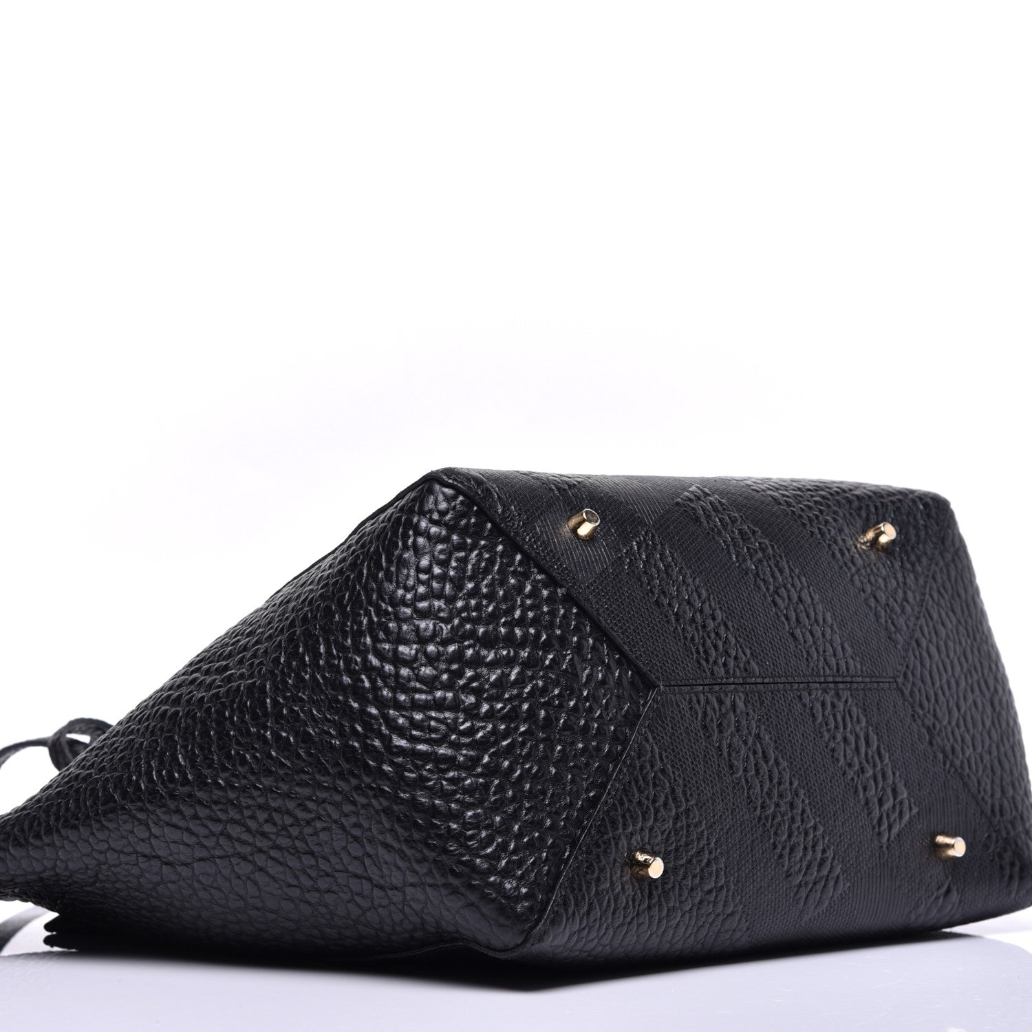 Burberry Signature Grain Calfskin Check Embossed Small Canterbury Tote Black 7 of 8