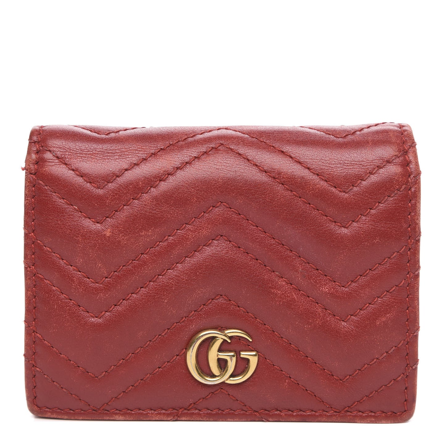 Calfskin Matelasse GG Marmont Card Case Wallet Hibiscus Red